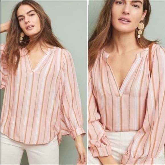 Maeve Striped V Neck Dolman Sleeve Peach Top - Picture 1 of 10